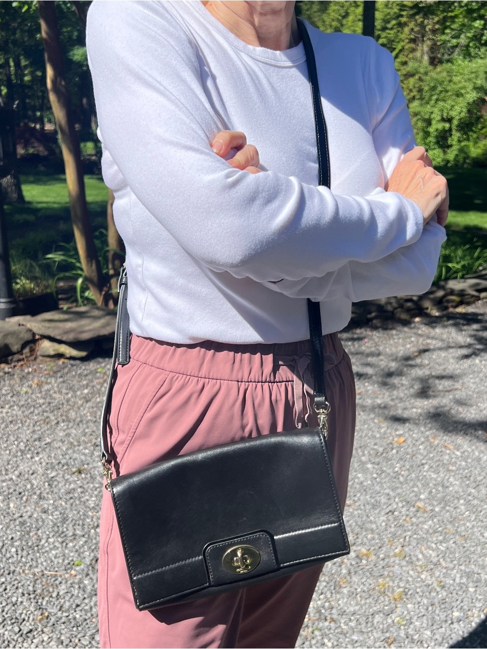 kate spade Black Leather Crossbody Bag with Gold Hardware